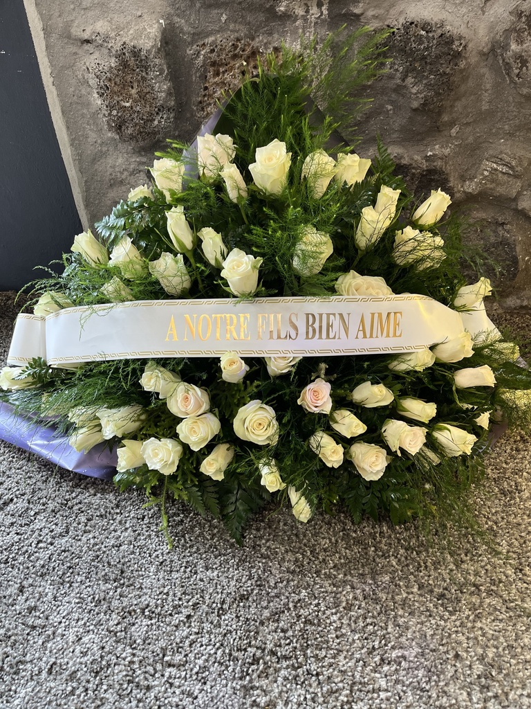 Ruban Blanc Et Rose Blanche avec Inscription