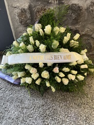 Ruban Blanc Et Rose Blanche avec Inscription